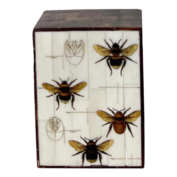 vintage coconut shell box with hand painted bees 3911