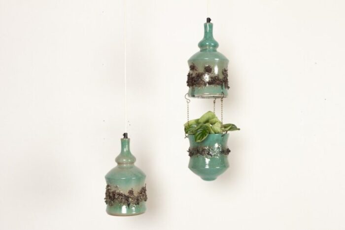 vintage danish ceramic pendants and hanging flower pot 1960s set of 2 1