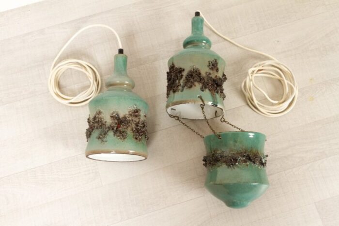 vintage danish ceramic pendants and hanging flower pot 1960s set of 2 17