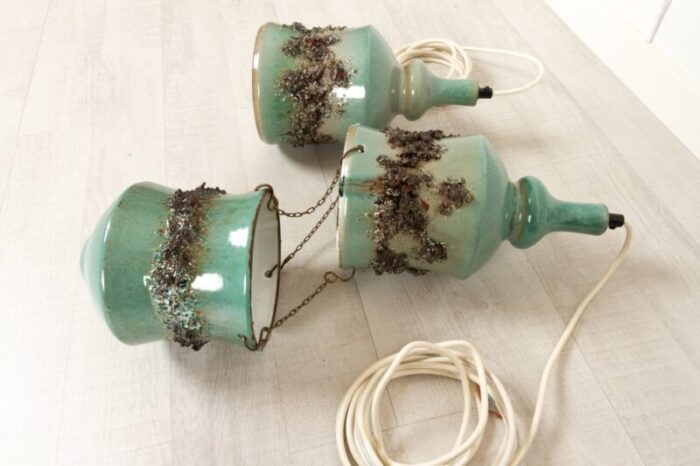 vintage danish ceramic pendants and hanging flower pot 1960s set of 2 18