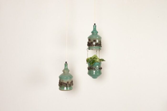 vintage danish ceramic pendants and hanging flower pot 1960s set of 2 2