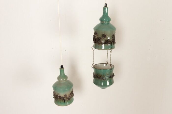 vintage danish ceramic pendants and hanging flower pot 1960s set of 2 4