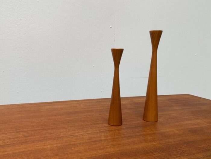 vintage danish teak candleholders set of 2 1