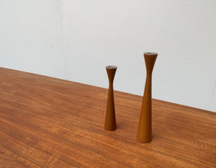 vintage danish teak candleholders set of 2 2