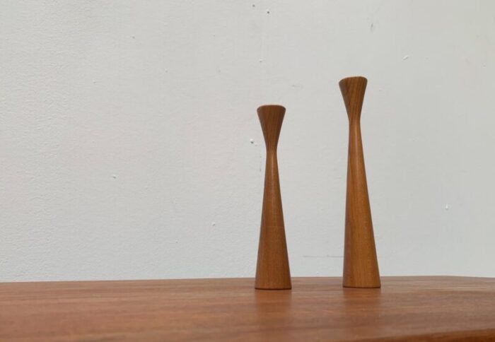 vintage danish teak candleholders set of 2 6