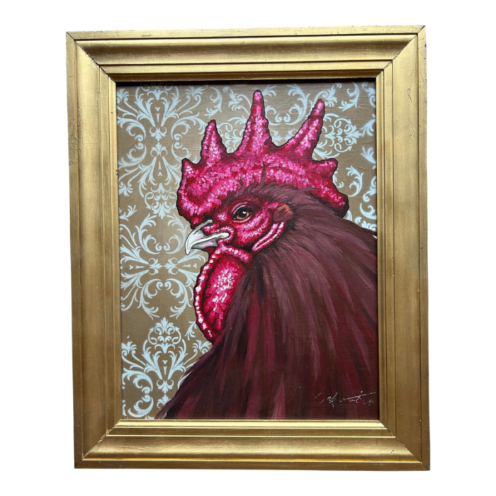 vintage decorative oil painting of rooster on canvas 3564