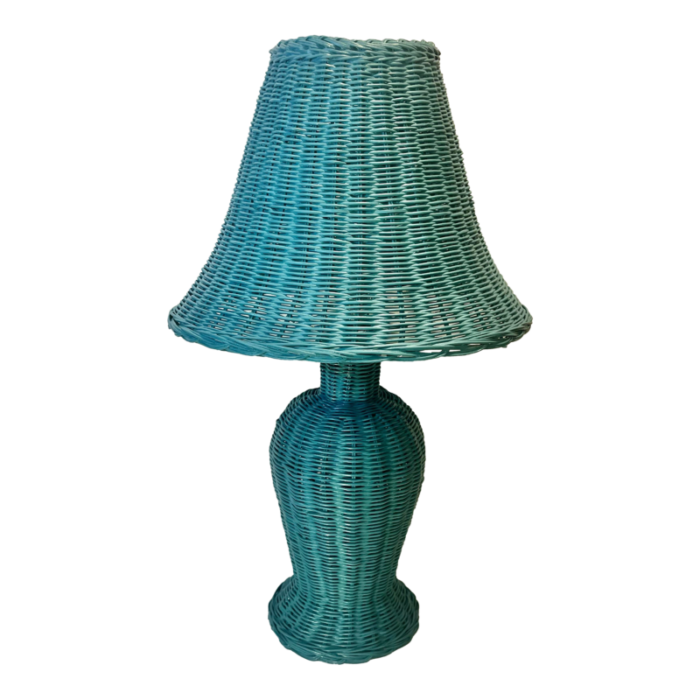 vintage dorothy draper style newly painted vintage teal whicker table lamp 6387