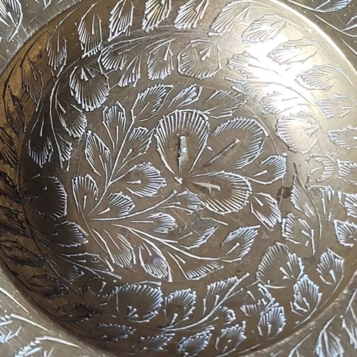 vintage etched brass footed bowl made in india 6504