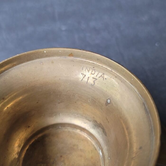 vintage etched brass footed bowl made in india 6898