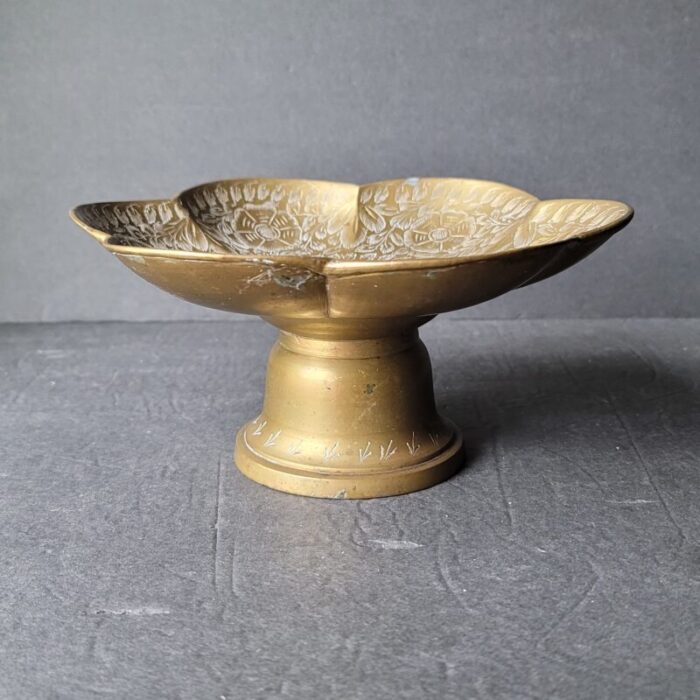 vintage etched brass footed bowl made in india 9821