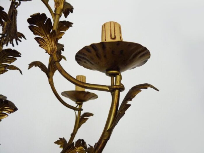 vintage florentine style foliage chandelier with 5 lights in gold metal 1960s 3513