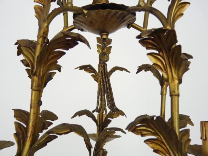 vintage florentine style foliage chandelier with 5 lights in gold metal 1960s 8529