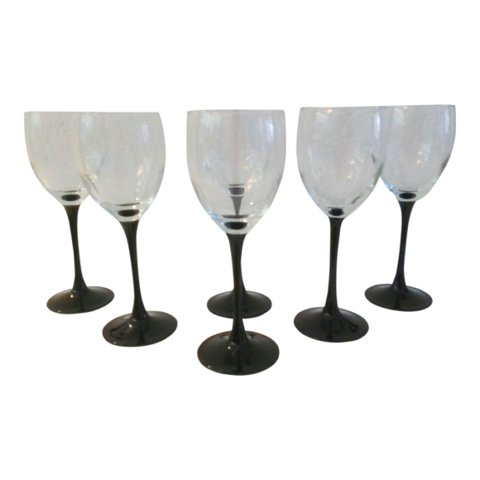 vintage french black stemmed crystal wine glasses set of 6 0605