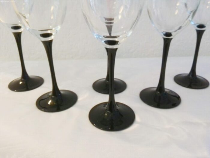 vintage french black stemmed crystal wine glasses set of 6 8551