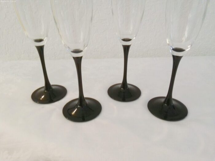 vintage french ebony crystal champagne flutes s4 0337