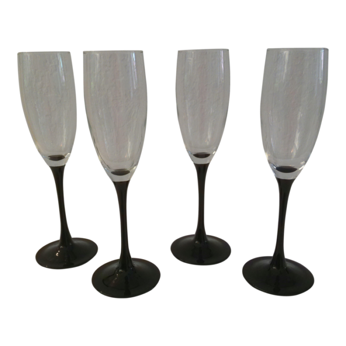 vintage french ebony crystal champagne flutes s4 9795