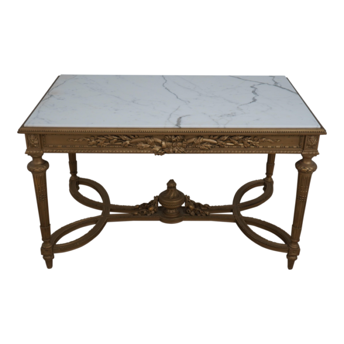 vintage french louis xvi marble top gold base table 8991