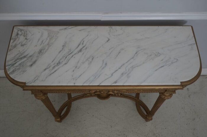 vintage french louis xvi marble top gold console table w mirror 0413