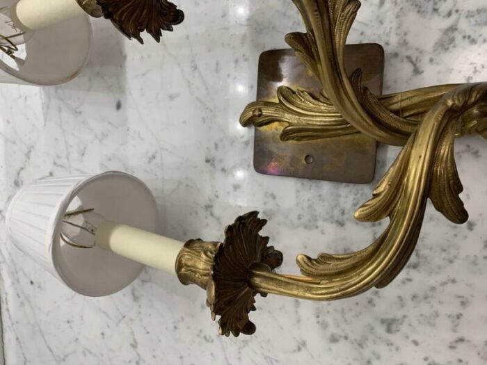 vintage french rococo bronze 2 light candelabra wall sconces set of 3 0745