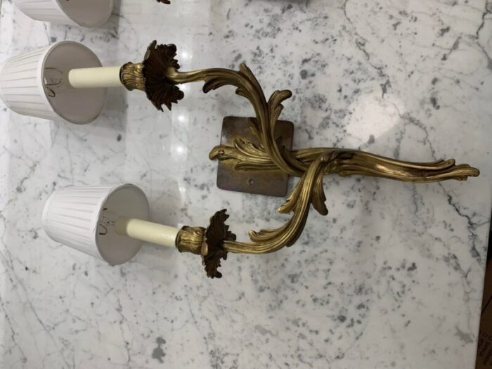 vintage french rococo bronze 2 light candelabra wall sconces set of 3 1947