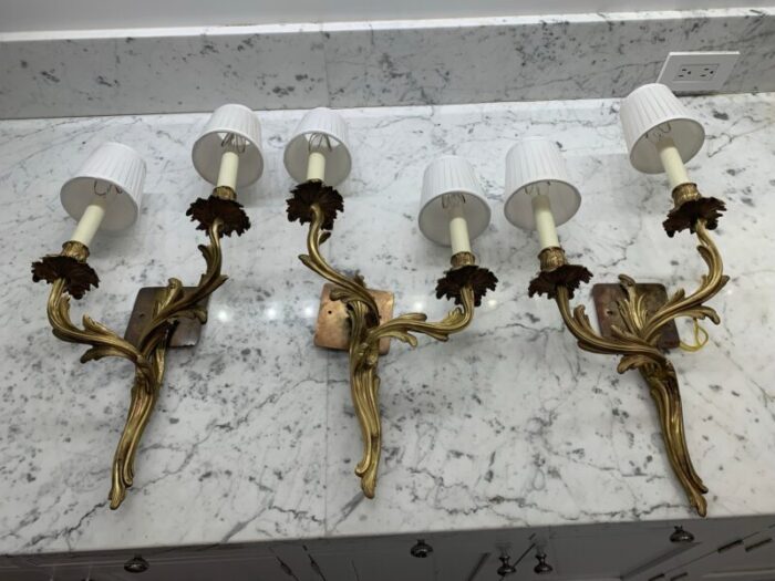 vintage french rococo bronze 2 light candelabra wall sconces set of 3 2061