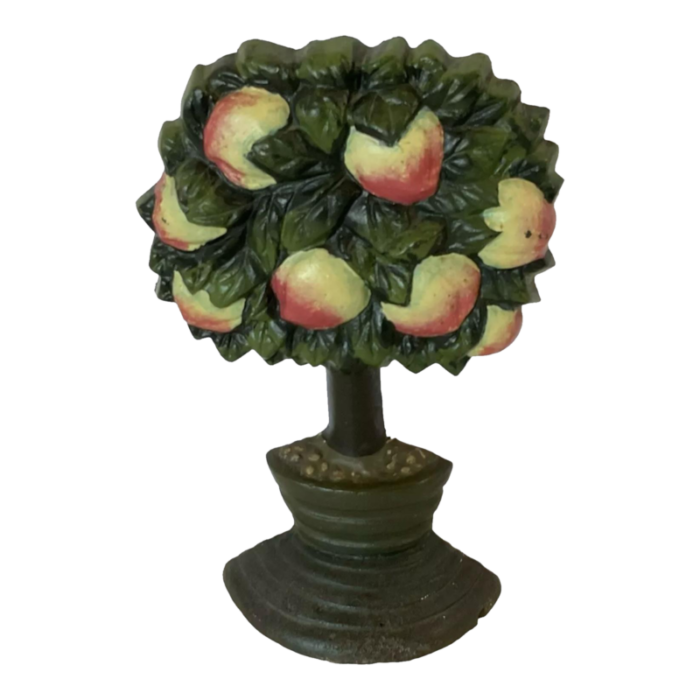 vintage fruit apple tree painted french cast iron doorstop 4093