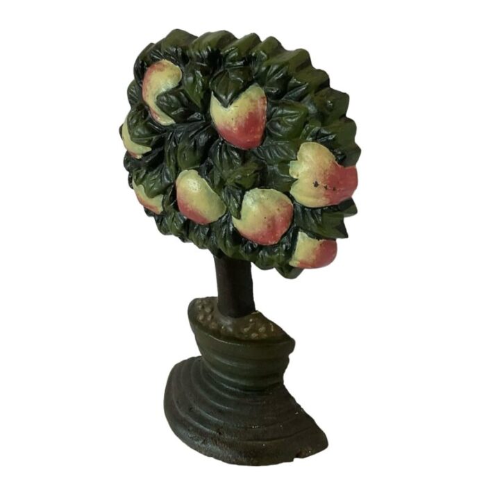 vintage fruit apple tree painted french cast iron doorstop 4364