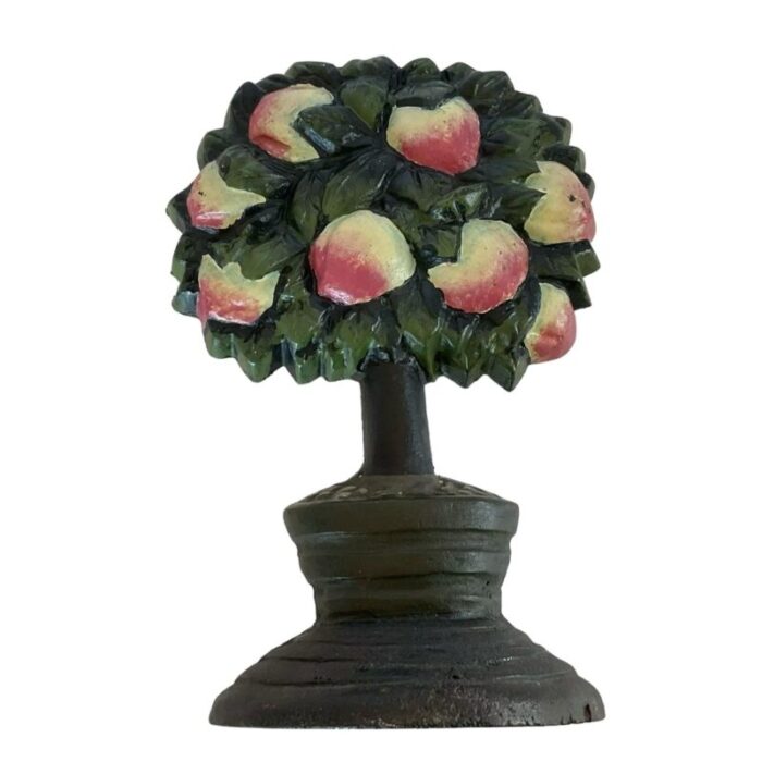 vintage fruit apple tree painted french cast iron doorstop 6294