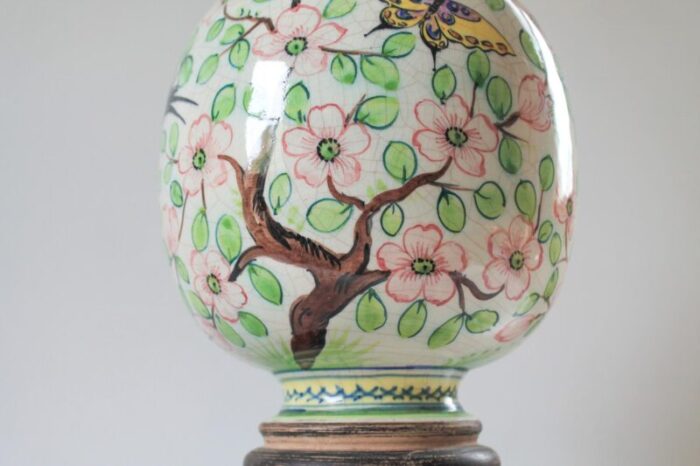 vintage ginger jar ceramic cherry blossom tree table lamp w birds and butterflies 1747