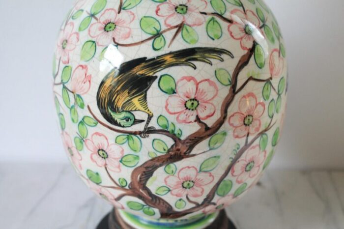 vintage ginger jar ceramic cherry blossom tree table lamp w birds and butterflies 7983