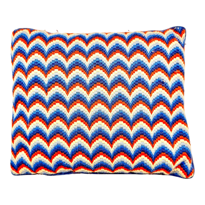 vintage handmade red white and blue needlepoint pillow 5054