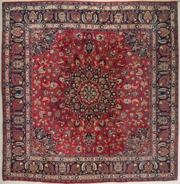 vintage handwoven mashad rug 1