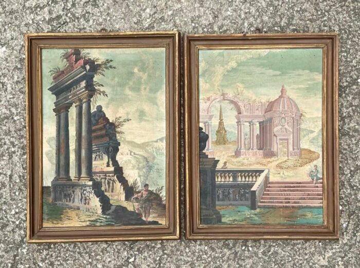 vintage italian gentilini antichita temple ruins original oil paintings on canvas set of 2 3972