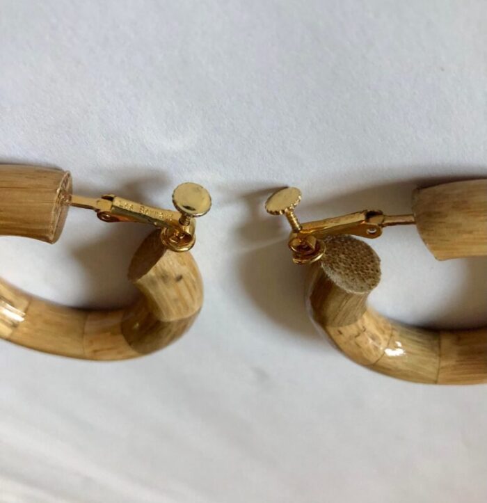 vintage les bernard real bamboo hoop earrings 2 pieces 8510