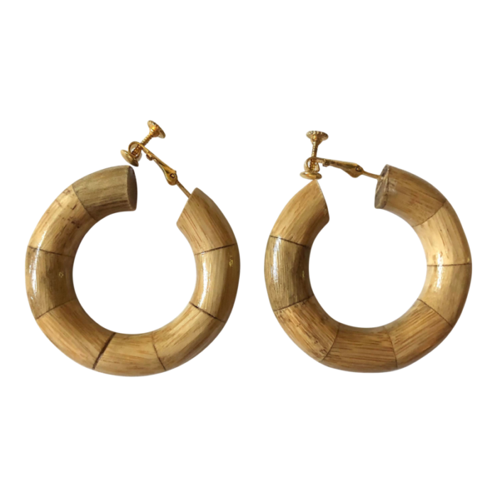 vintage les bernard real bamboo hoop earrings 2 pieces 9517