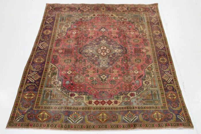 vintage medallion designed heriz wool rug in light red 5054