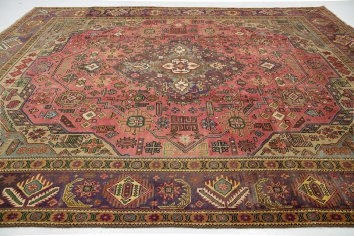 vintage medallion designed heriz wool rug in light red 6374