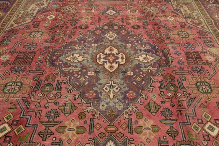 vintage medallion designed heriz wool rug in light red 7237