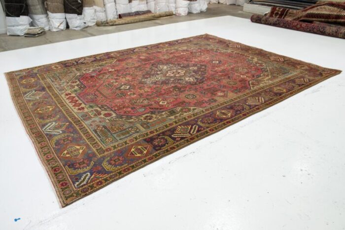 vintage medallion designed heriz wool rug in light red 8189