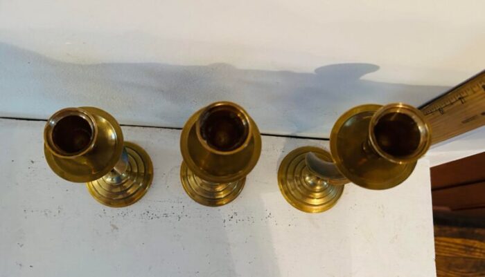 vintage mid century modern brass twist barley spiral taper candlestick holders set of 3 8233