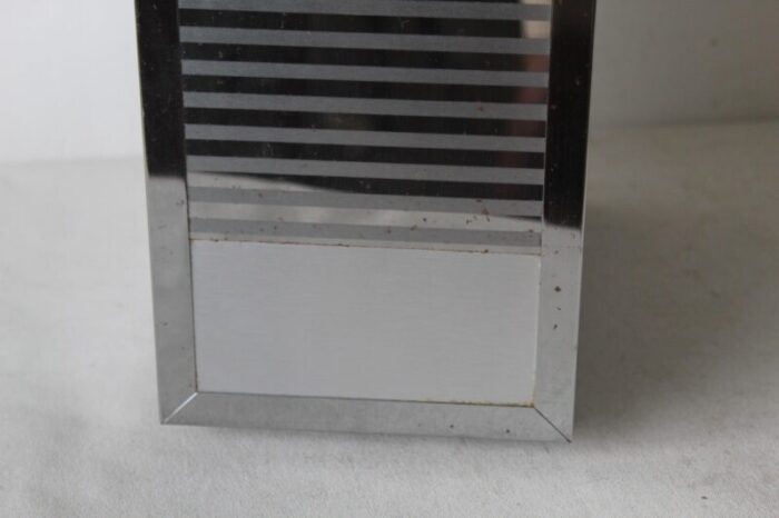 vintage mid century modern steel and chrome rectangular wastebasket ball feet detail 6401