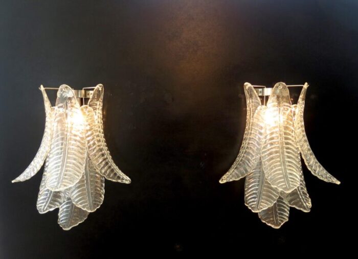 vintage murano trasparent felci wall sconces 1990 set of 2 1437