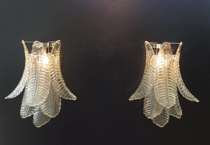 vintage murano trasparent felci wall sconces 1990 set of 2 3944