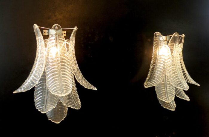 vintage murano trasparent felci wall sconces 1990 set of 2 4020