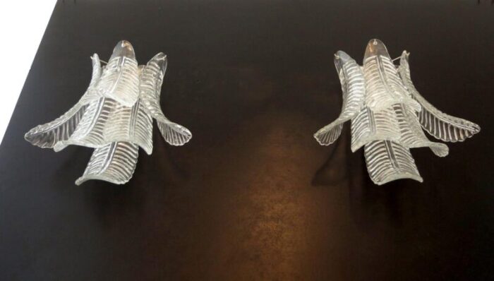 vintage murano trasparent felci wall sconces 1990 set of 2 5507