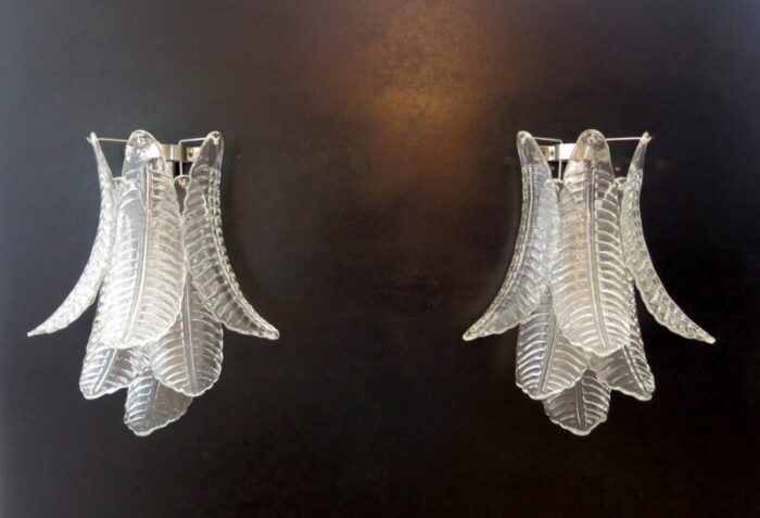 vintage murano trasparent felci wall sconces 1990 set of 2 9997