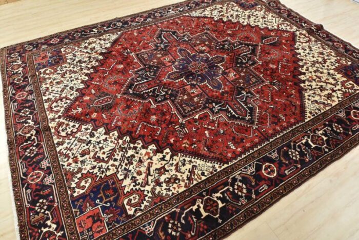 vintage oriental red wool tribal hand knotted area rug 85 x 111 3881