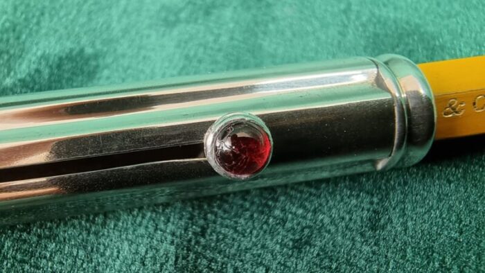 vintage pen holder in silver with garnet cabochon 4