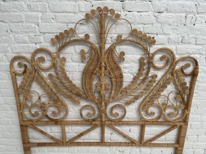 vintage rattan peacock headboard 0565