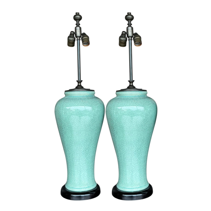 vintage regency crackle glaze lamps a pair 8094